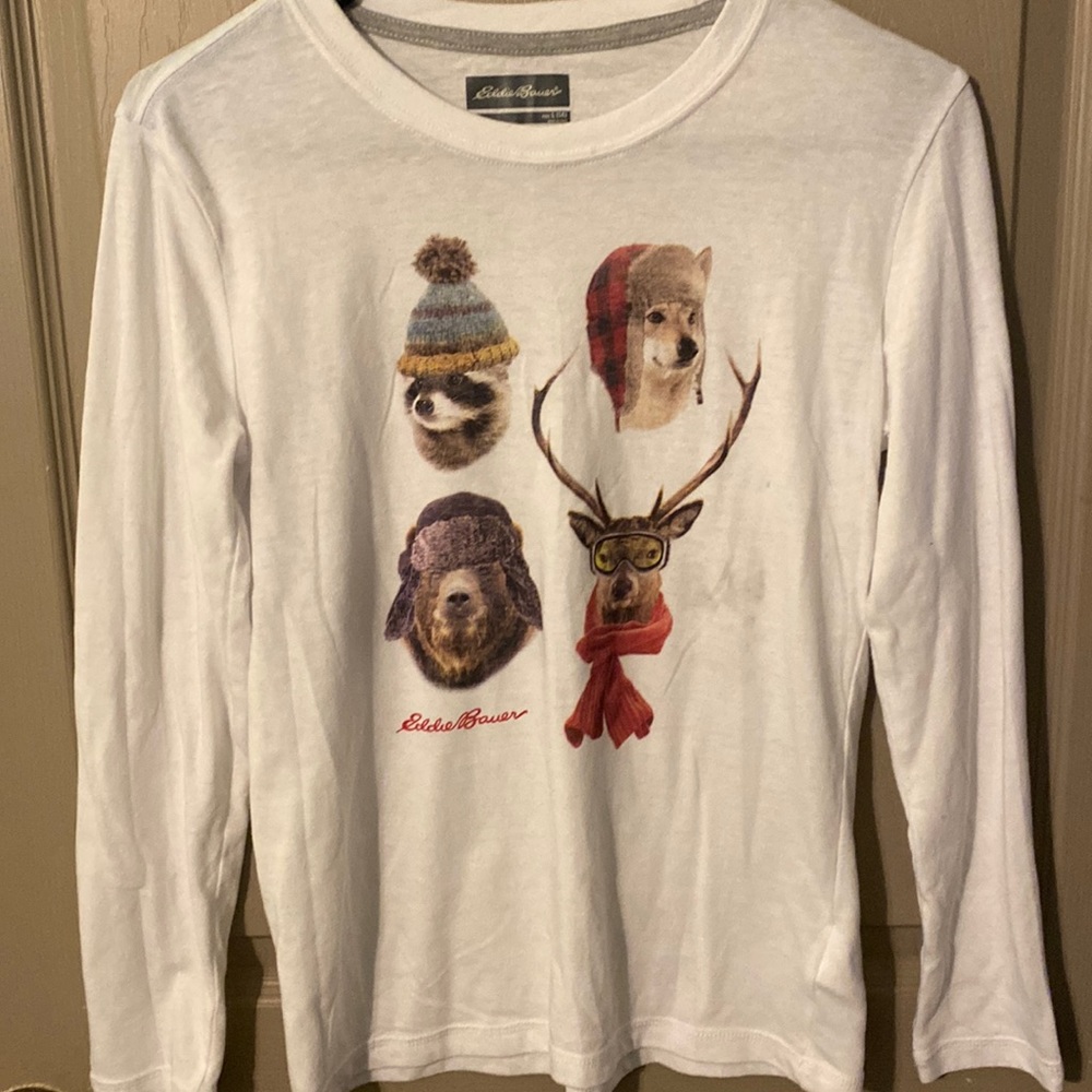 🎄Eddie Bauer kids large size 14 white unique animal shirt